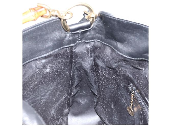 Borsa a Spalla in Pelle Gucci Bamboo 2way Nera Oro 001 0166 1638 Auth BA11278 Nero D'oro - vista 19