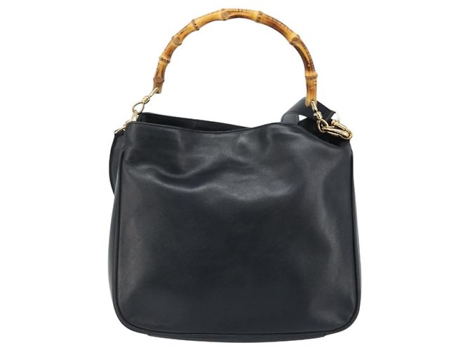 Borsa a Spalla in Pelle Gucci Bamboo 2way Nera Oro 001 0166 1638 Auth BA11278 Nero D'oro - vista 2