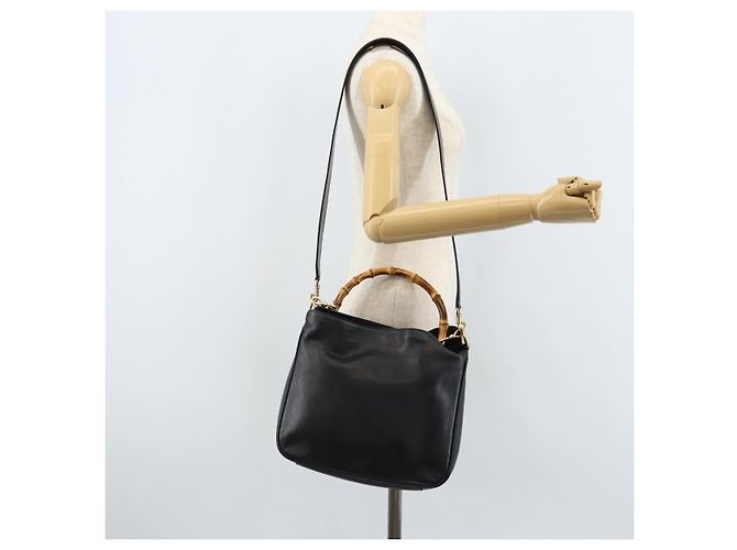 Borsa a Spalla in Pelle Gucci Bamboo 2way Nera Oro 001 0166 1638 Auth BA11278 Nero D'oro - vista 23