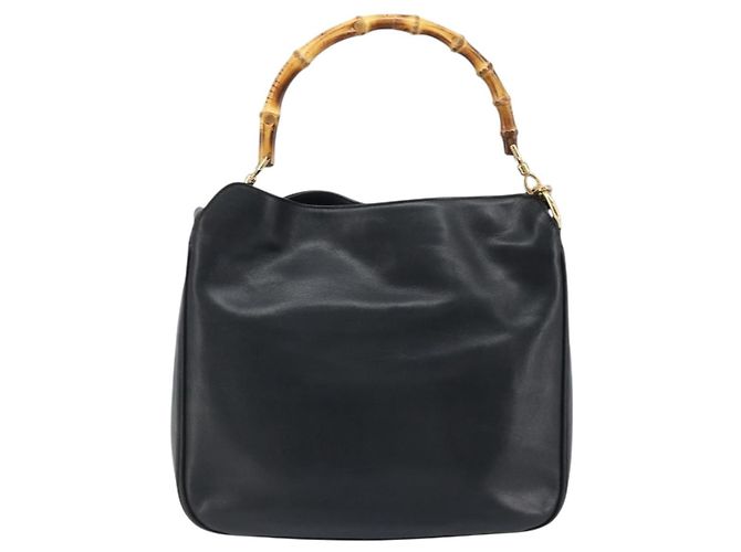 Borsa a Spalla in Pelle Gucci Bamboo 2way Nera Oro 001 0166 1638 Auth BA11278 Nero D'oro - vista 3