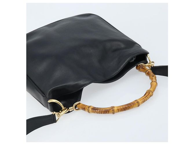 Borsa a Spalla in Pelle Gucci Bamboo 2way Nera Oro 001 0166 1638 Auth BA11278 Nero D'oro - vista 6