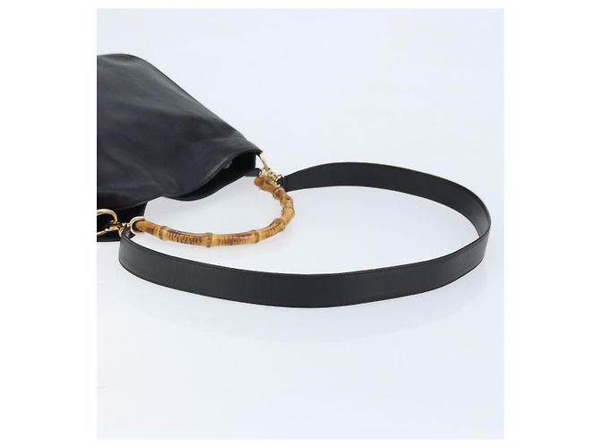Borsa a Spalla in Pelle Gucci Bamboo 2way Nera Oro 001 0166 1638 Auth BA11278 Nero D'oro - vista 9
