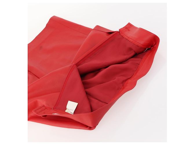 Falda Christian Dior de cuero rojo CC Auth am10735 Roja - vista 5