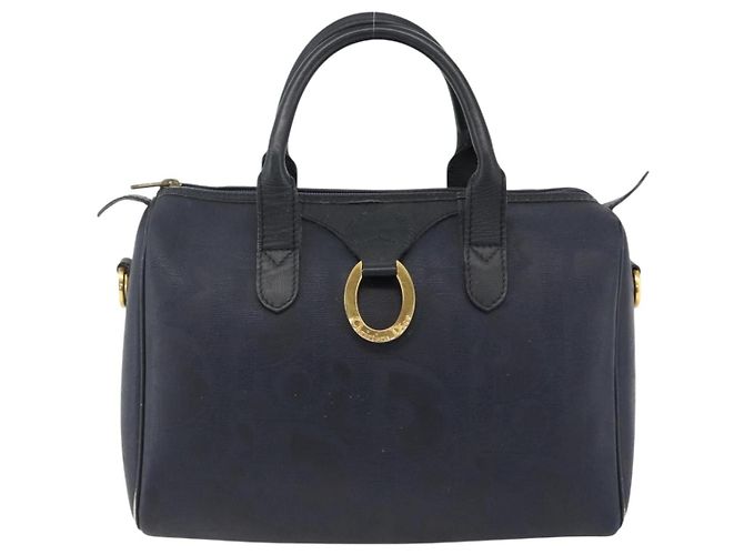 Borsa a mano in tela Trotter Christian Dior in PVC e pelle blu navy Auth BA11379A - vista 2