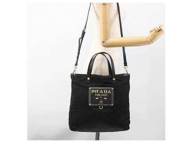 Borsa Tote PRADA Nylon 2way Nera Oro Auth ARZ275 Nero D'oro - vista 25