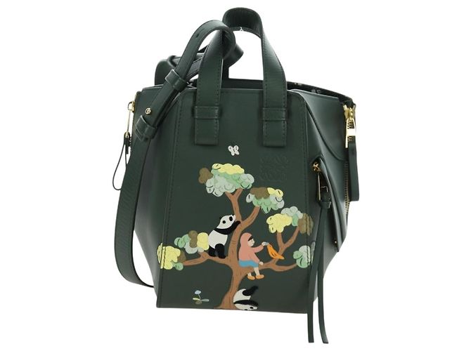 Loewe Bolso de mano compacto Hammock de cuero 2 en 1 verde dorado Auth 167114SM - vista 13