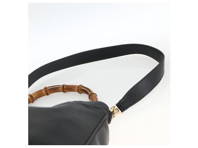 Borsa a Spalla in Pelle Gucci Bamboo 2way Nera Oro 001 1577 Auth BA11229 Nero D'oro - vista 10