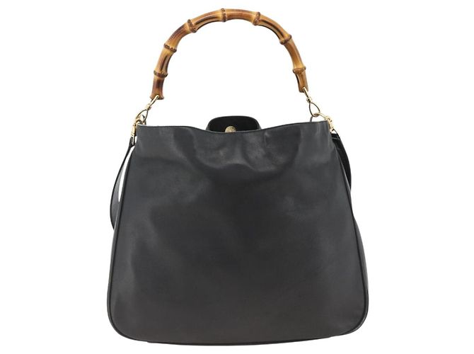 Borsa a Spalla in Pelle Gucci Bamboo 2way Nera Oro 001 1577 Auth BA11229 Nero D'oro - vista 2