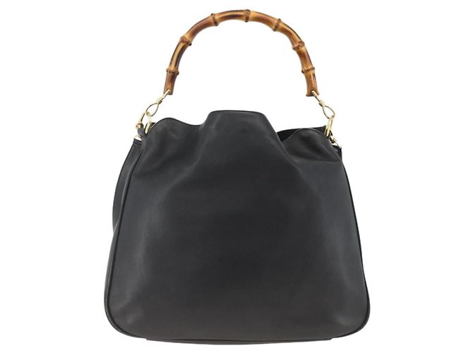 Borsa a Spalla in Pelle Gucci Bamboo 2way Nera Oro 001 1577 Auth BA11229 Nero D'oro - vista 3