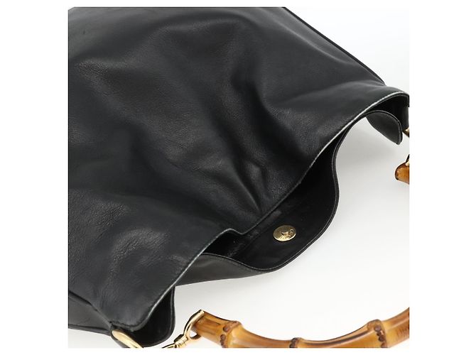 Borsa a Spalla in Pelle Gucci Bamboo 2way Nera Oro 001 1577 Auth BA11229 Nero D'oro - vista 6