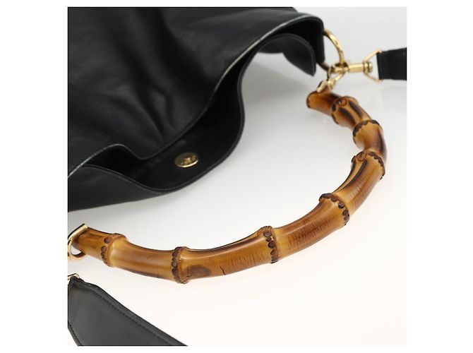 Borsa a Spalla in Pelle Gucci Bamboo 2way Nera Oro 001 1577 Auth BA11229 Nero D'oro - vista 7