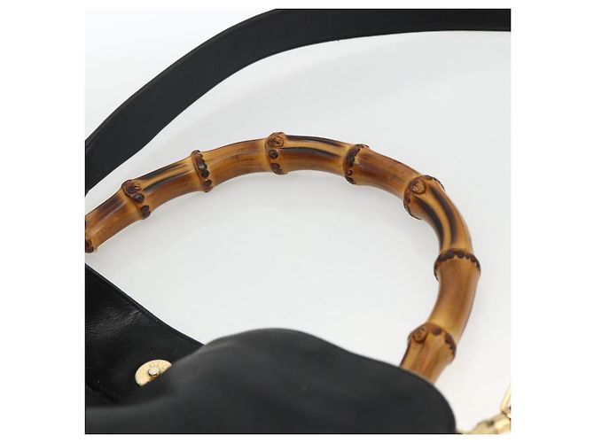 Borsa a Spalla in Pelle Gucci Bamboo 2way Nera Oro 001 1577 Auth BA11229 Nero D'oro - vista 8