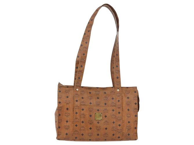 Borsa tote MCM Logogram Vicetos PVC Marrone Oro Auth BA10940 D'oro - vista 2