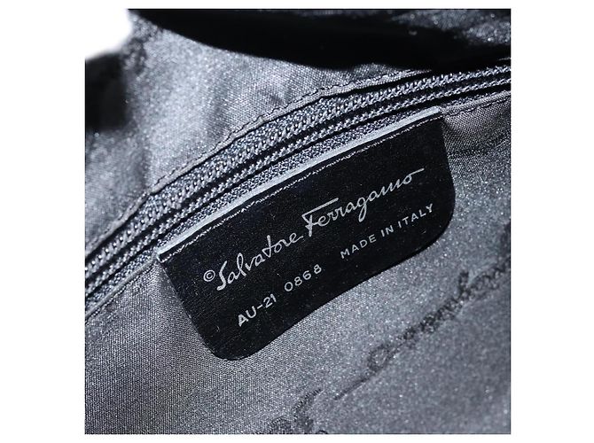 Bolsa Tote Gancini de Nylon Preta e Prata da Salvatore Ferragamo Auth BA11280 Preto - vista 16