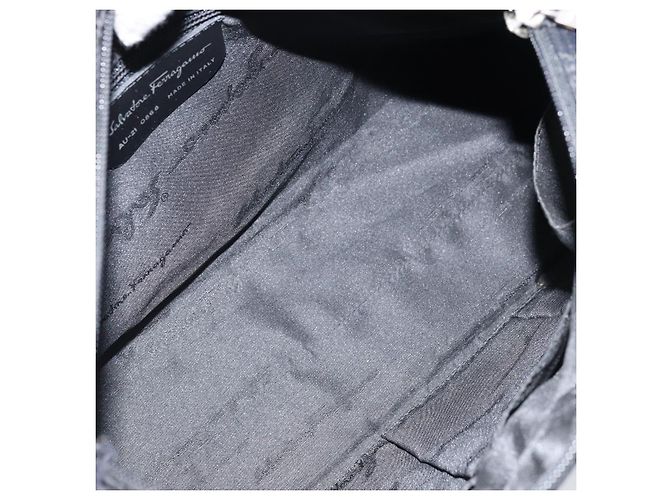 Bolsa Tote Gancini de Nylon Preta e Prata da Salvatore Ferragamo Auth BA11280 Preto - vista 17