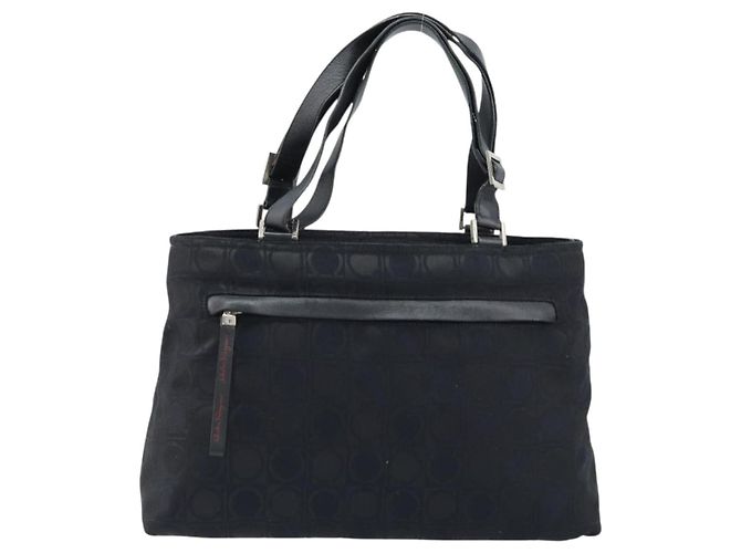 Bolsa Tote Gancini de Nylon Preta e Prata da Salvatore Ferragamo Auth BA11280 Preto - vista 2