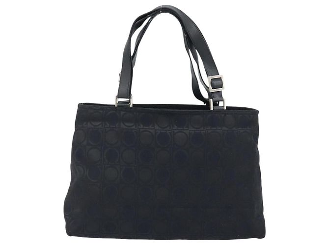 Bolsa Tote Gancini de Nylon Preta e Prata da Salvatore Ferragamo Auth BA11280 Preto - vista 3