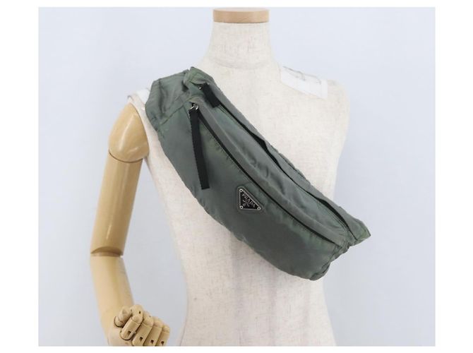Borsa a corpo PRADA in nylon verde argento Auth ARZ294 - vista 23