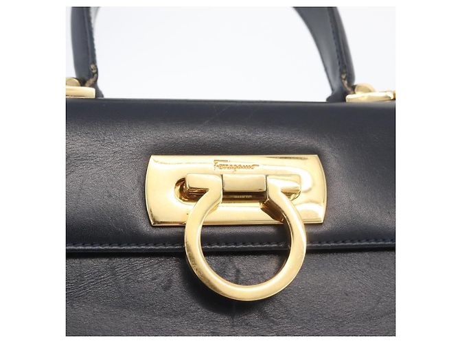 Borsa a mano Gancini in pelle blu navy e oro Auth BSZ342 di Salvatore Ferragamo D'oro - vista 14