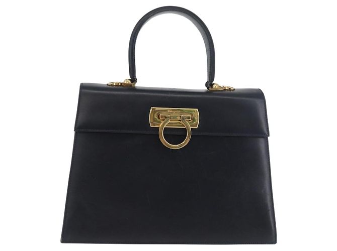 Borsa a mano Gancini in pelle blu navy e oro Auth BSZ342 di Salvatore Ferragamo D'oro - vista 2