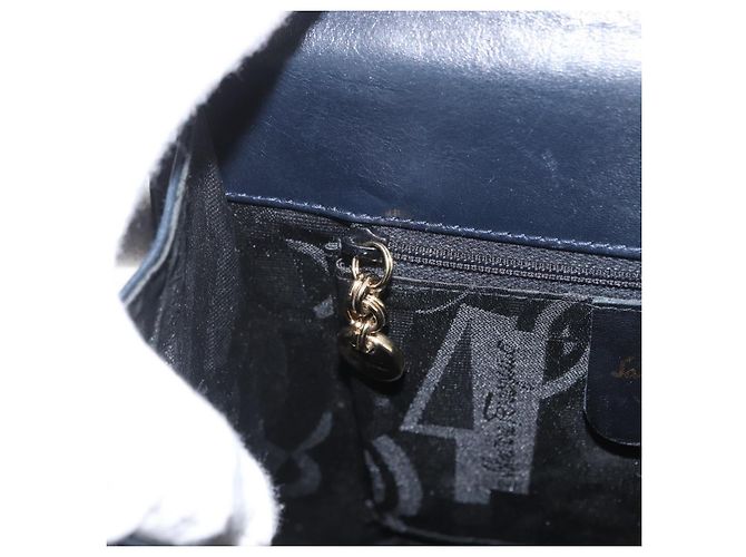 Borsa a mano Gancini in pelle blu navy e oro Auth BSZ342 di Salvatore Ferragamo D'oro - vista 23