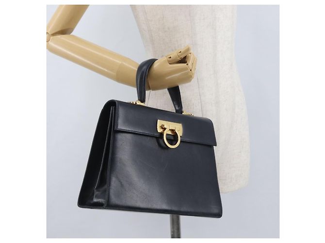 Borsa a mano Gancini in pelle blu navy e oro Auth BSZ342 di Salvatore Ferragamo D'oro - vista 25