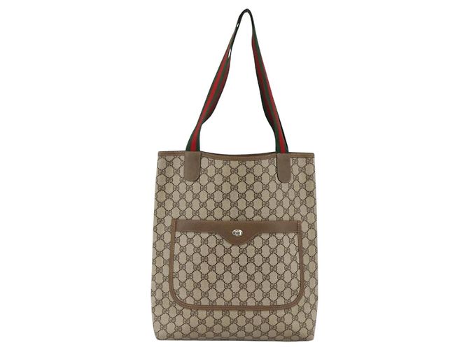 Borsa tote Gucci GG Supreme Web Sherry Line in PVC beige e oro 39 02 003 Auth kk643 D'oro - vista 2