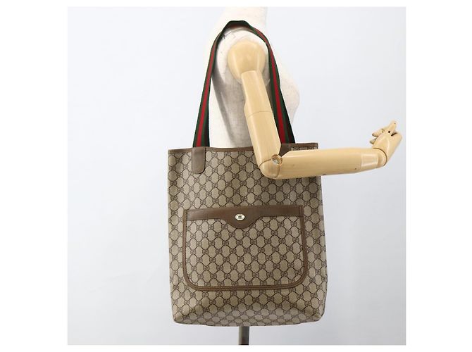 Borsa tote Gucci GG Supreme Web Sherry Line in PVC beige e oro 39 02 003 Auth kk643 D'oro - vista 21