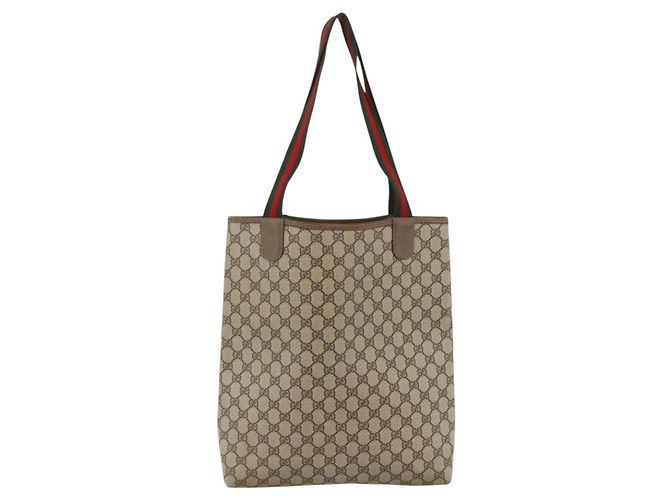 Borsa tote Gucci GG Supreme Web Sherry Line in PVC beige e oro 39 02 003 Auth kk643 D'oro - vista 3