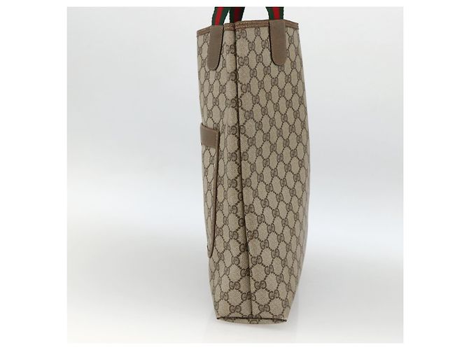 Borsa tote Gucci GG Supreme Web Sherry Line in PVC beige e oro 39 02 003 Auth kk643 D'oro - vista 5