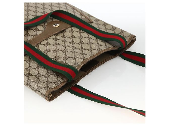 Borsa tote Gucci GG Supreme Web Sherry Line in PVC beige e oro 39 02 003 Auth kk643 D'oro - vista 6