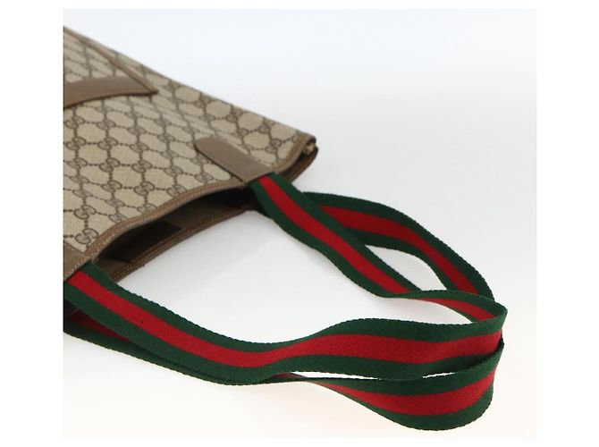 Borsa tote Gucci GG Supreme Web Sherry Line in PVC beige e oro 39 02 003 Auth kk643 D'oro - vista 7