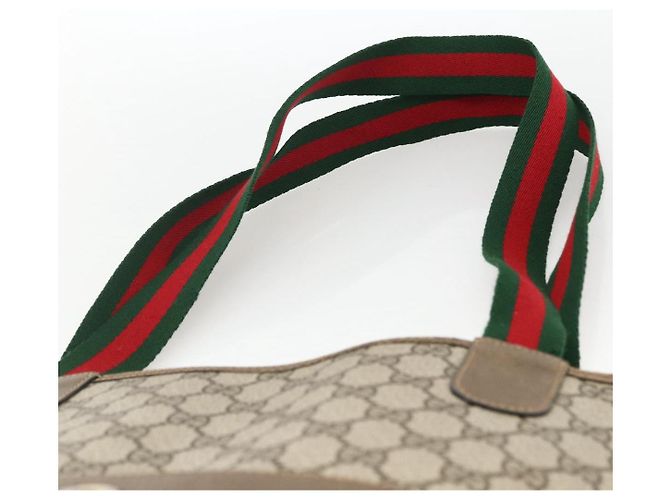Borsa tote Gucci GG Supreme Web Sherry Line in PVC beige e oro 39 02 003 Auth kk643 D'oro - vista 8