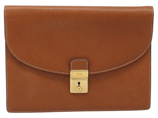 GUCCI Clutch in Pelle Marrone Oro Auth ep13771 D'oro - vista 2