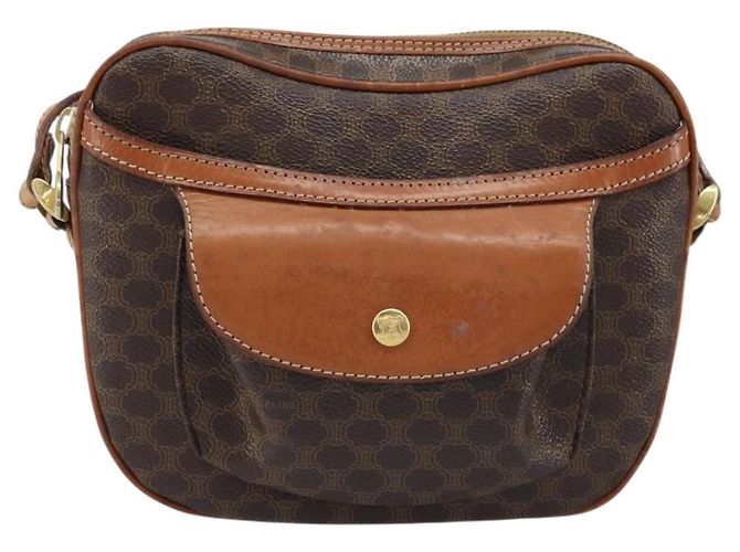Céline Borsa a Spalla in Tela Macadam CELINE in Pelle PVC Marrone Oro Auth ARZ276 D'oro - vista 2
