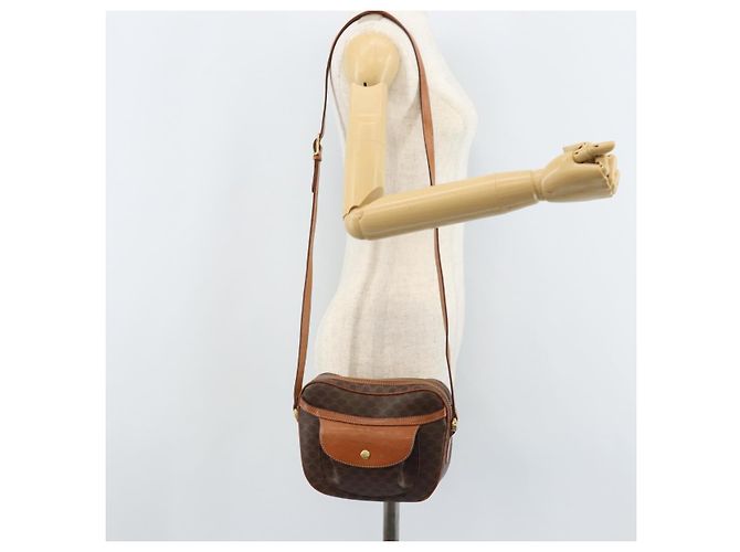 Céline Borsa a Spalla in Tela Macadam CELINE in Pelle PVC Marrone Oro Auth ARZ276 D'oro - vista 26