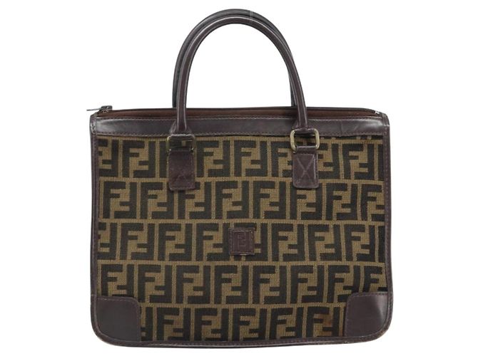 Borsa a mano in tela Zucca FENDI nera e marrone Auth ep13687 Nero - vista 13