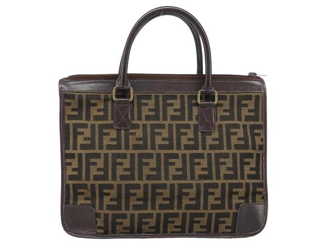 Borsa a mano in tela Zucca FENDI nera e marrone Auth ep13687 Nero - vista 2