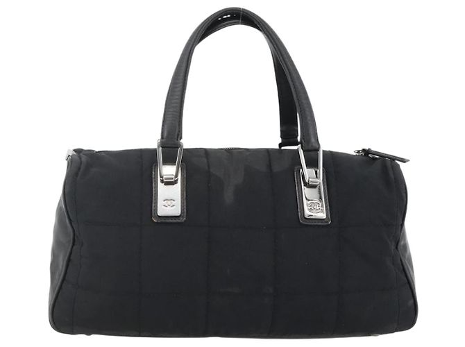 CHANEL Borsa a Mano Choco Bar Nylon Nero Argento CC Auth BA11373 - vista 3