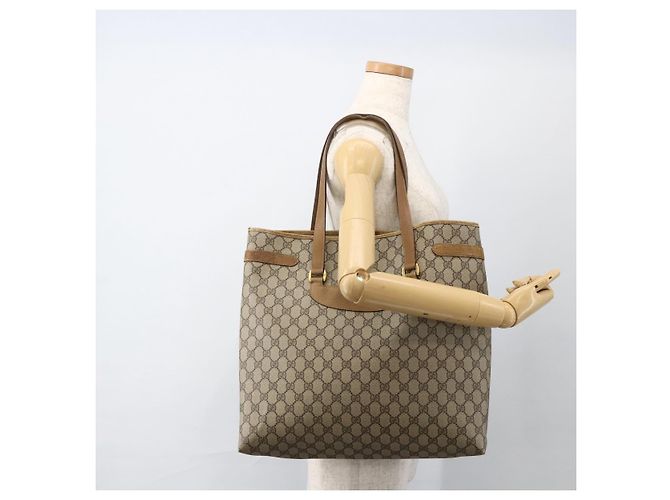 Gucci Borsa Tote GG Supreme PVC Beige Oro 39 02 061 Auth 174551 D'oro - vista 19