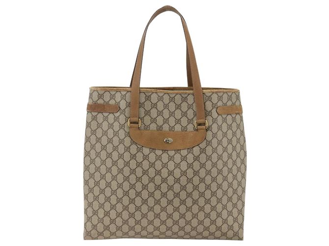 Gucci Borsa Tote GG Supreme PVC Beige Oro 39 02 061 Auth 174551 D'oro - vista 2
