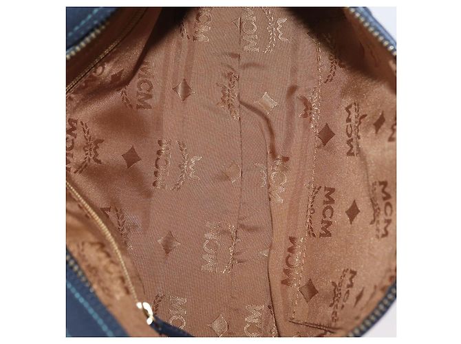 Borsa a spalla MCM Vicetos Logogram in tela blu oro Auth BSZ289 D'oro - vista 16