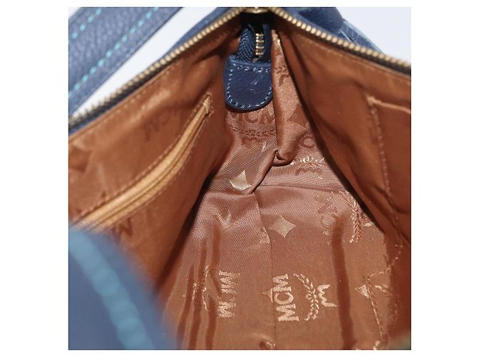 Borsa a spalla MCM Vicetos Logogram in tela blu oro Auth BSZ289 D'oro - vista 17