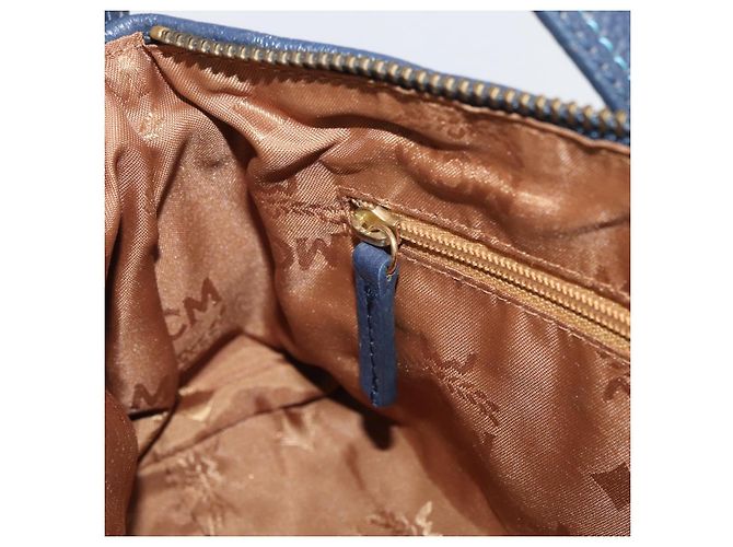 Borsa a spalla MCM Vicetos Logogram in tela blu oro Auth BSZ289 D'oro - vista 19