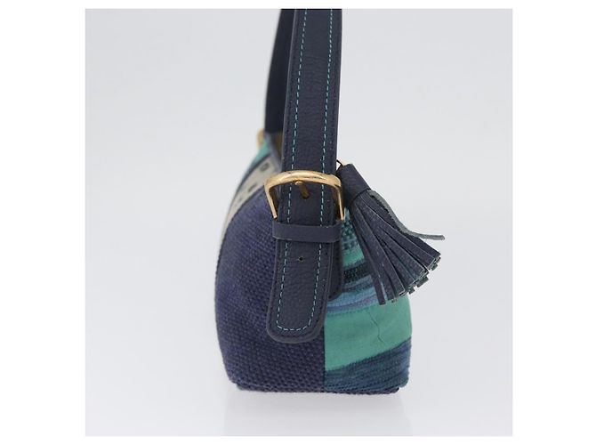 Borsa a spalla MCM Vicetos Logogram in tela blu oro Auth BSZ289 D'oro - vista 5