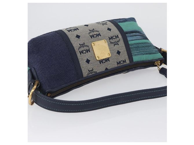 Borsa a spalla MCM Vicetos Logogram in tela blu oro Auth BSZ289 D'oro - vista 6
