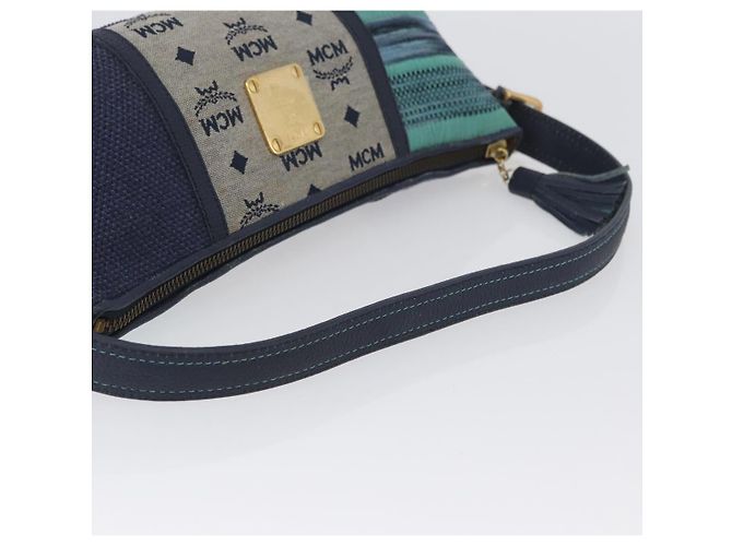 Borsa a spalla MCM Vicetos Logogram in tela blu oro Auth BSZ289 D'oro - vista 7