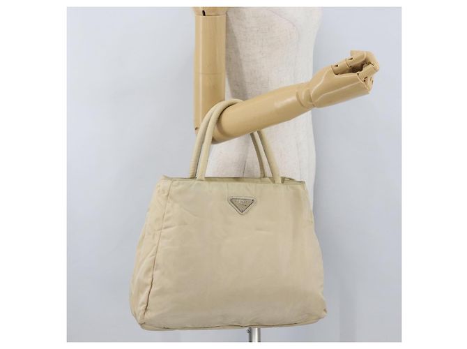 PRADA Borsa a mano in nylon argento beige Auth bs33932 - vista 28