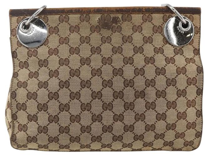 Borsa a Spalla GG Canvas Gucci Beige Argento 120841 Auth 173391 - vista 3