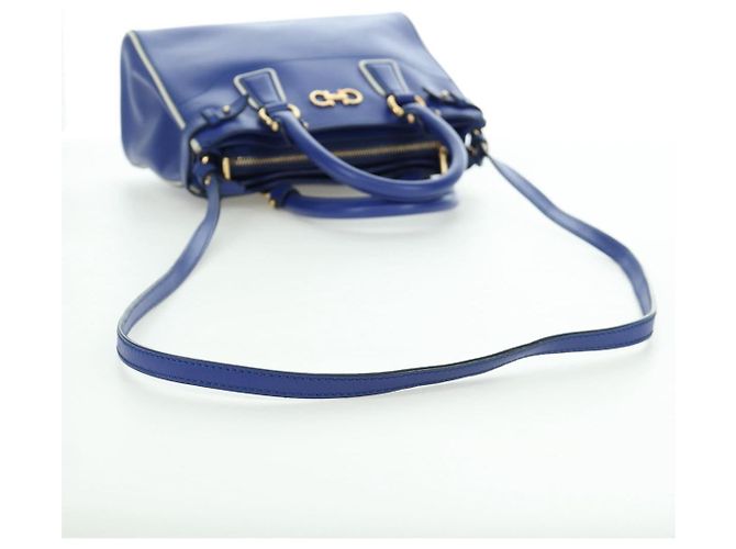 Salvatore Ferragamo Gancini Sofia Handtasche Leder 2-Wege Blau Gold Auth ARZ486A Golden - Ansicht 10